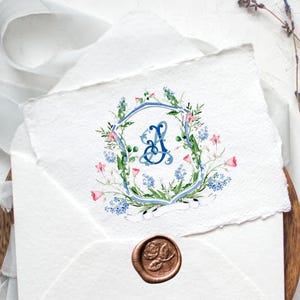 Blue Blush Floral Wedding Crest png, Spring Wedding Watercolor Crest png, Floral Wedding Logo