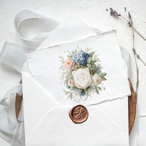 Blue and Blush Floral Wedding Crest png, Wedding Watercolor Crest png, Blush Roses  Watercolor Crest, Floral Wedding Logo