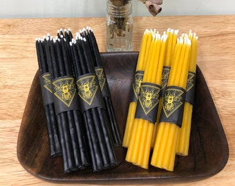 Beeswax Mini Taper Candles - Hand Dipped - Altar Candle - 100% Pure Beeswax - Unscented - Black Beeswax - Air Purifier