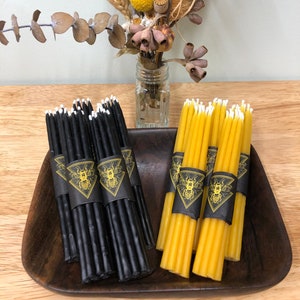 Beeswax Mini Taper Candles - Hand Dipped -  Black or Natural - Altar Candle - 100% Pure Beeswax - Unscented -