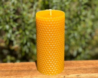 Honeycomb Pillar Candle - 100% Pure Beeswax - 10 oz - Unscented Cascadian Beeswax - Portland Beeswax Candle Company