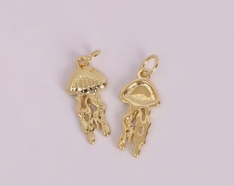 3Pcs 18K Gold Filled Jellyfish Pendant,Sea Life Charm,Jellyfish Charm,DIY Jewelry Supply