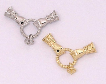 3Pcs 18K Gold Hand Clasp,With Cord End Cap,Pearl Necklace Connector,Necklace Bracelet End connector,Silver Clasp,DIY Jewelry Accessories