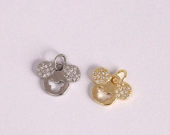 3Pcs Mickey Mouse Head Pendant,18K Gold Filled Mouse Head Pendant,Zircon Animal Pendant,DIY Jewelry Making Findings