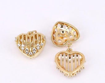 3 colgantes de corazón de oro, chapados en oro de 18 quilates, con forma de corazón hueco de circonita, ideal como regalo, para hacer pulseras, collares y joyas.