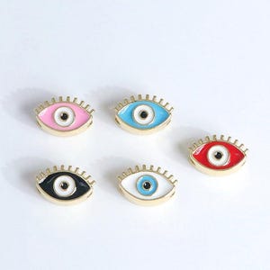 3Pcs Dainty Evil Eye Beads,18K Gold Plating Colorful Enamel Evil Eye Pendant Beads,Devil Eye Spacer Beads,DIY Jewelry Making Supply