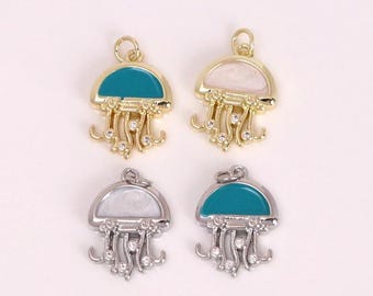 3Pcs Jellyfish Charms,18K Gold Enamel Jellyfish Pendant,Marine life Necklace Earrings Charms,For DIY Jewelry Making Supply