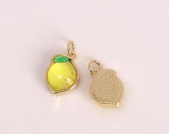 3Pcs Yellow Lemon Charms,18K Gold Lemon Earring Bracelet Pendant,Fruit Pendant,DIY Jewelry Making