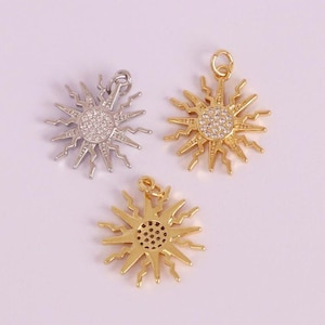 3Pcs Gold Or Silver Sun Charms,Round Zircon Sun Pendant,Celestial Pendant,DIY Bracelet Necklace Jewelry Making Accessories Supply