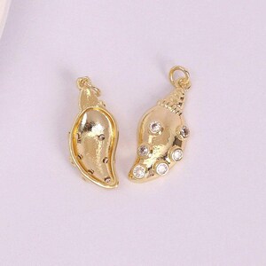 3 pièces pendentif conque rempli d&#39;or 18 carats, breloque coquillage conque CZ, fabrication de bracelets de boucles d&#39;oreilles breloque conque, pour la fabrication de bijoux à bricoler soi-même