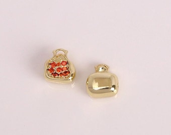 3Pcs Gold Tiny Red Pomegranate Charms,18K Gold Pomegranate Necklace Bracelet Charm, CZ Fruits Pendant,DIY Fruit Jewelry Making