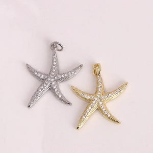 3Pcs Shiny Zircon Starfish Pendant,Sea Life Pendant,18K Gold Starfish Necklace Pendant,DIY Ocean Charm Jewelry Making