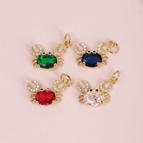 3Pcs 18k gold tiny Crab charms,cz micro pave crab charm, gold beach charm,crab charm cz under the sea jewelry inspired
