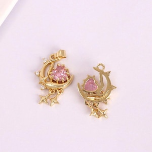 3pcs Gold Moon Pendant,18K Gold Zircon Moon Charm,Moon Pendant, DIY Jewelry Making Accessory