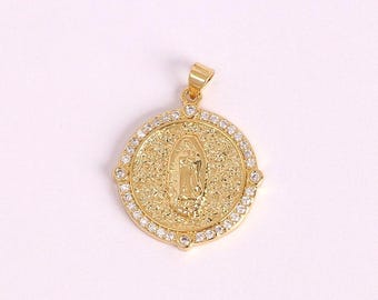 3Pcs Gold Religious Connector,18K Gold Filled CZ Catholic Connector,Virgin Maria Connector,DIY Bracelet Necklace Jewelry Making Supply