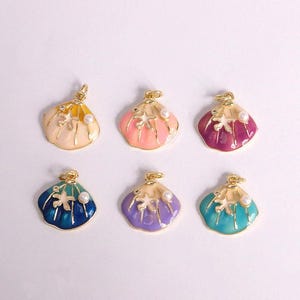 3Pcs CZ Beach Charm,Enamel Pearl Shell Pendant,18K Gold Plating Beach Shell Pendant,Starfish Charm,DIY Jewelry Supplies