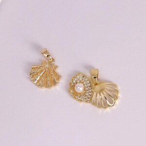 3 Stücke 18K Gold Jakobsmuscheln Anhänger, Zirkon Perle Shell Anhänger, Sea Shell Charms, DIY Schmuckherstellung