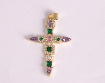 3Pcs Gold Cross Pendant,Colorful Zircon Cross Charms,18K Gold Filled Religion Pendant,Christian Charms,DIY Jewelry Making Findings