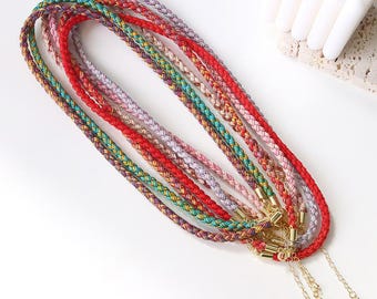 5Pcs 5mm Thickness Color Braided Silky Rope Cord Necklace,With Gold End Cap Lobster Clasp String Cord Jewelry Supplies