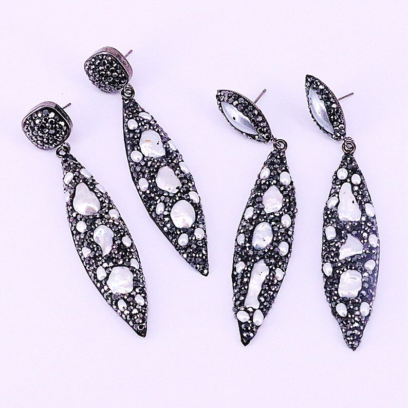 13Pair Natural Pearl dangle earrings pave rhinestone drop earrings gem Fashion jewelry