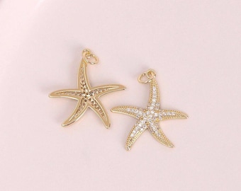 3Pcs 18K gold plated cz starfish pendant,dainty starfish pendant,ocean charm,for necklace bracelet making,jewelry supply
