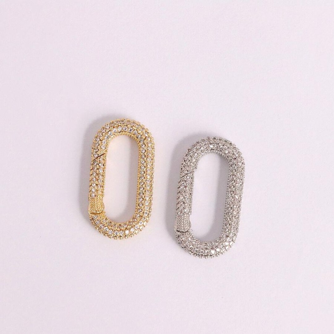 1pcs 18K Gold Plated Oval Push Clasps,zircon Oval Spring Clasp,diy ...