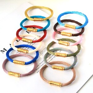 Pulsera de cuerda de 5 mm de 3 piezas, pulsera con cierre magnético chapado en oro de 18 quilates, joyería unisex (22 colores para elegir).