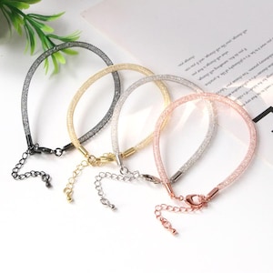 Pulseira de 5 peças em malha com cristais, pulseira dourada minimalista ajustável para mulheres, presente delicado