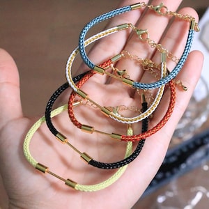 5Pcs Steel Braided Rope Bracelet, DIY Beading Charm Bracelet,Adjustable Cord Wristband for Jewelry Making