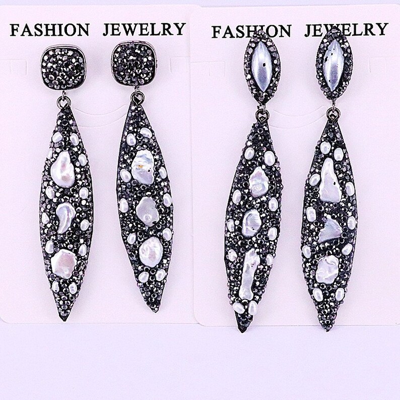 13Pair Natural Pearl dangle earrings pave rhinestone drop earrings gem Fashion jewelry