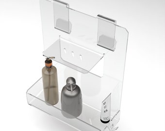 Transparent perspex shower shelf with towel holder - no drilling - cm 38,8x22xh47,5