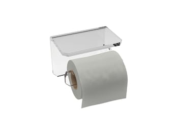 Agplex - Wall-mounted toilet paper roll holder with mobile phone holder - Transparent Plexiglas bathroom paper holder