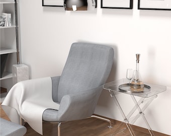 Pliant folding living room / kitchen table in clear plexiglass - Tray and easel kit - Measurements in mm: 565 x 398 x h 600