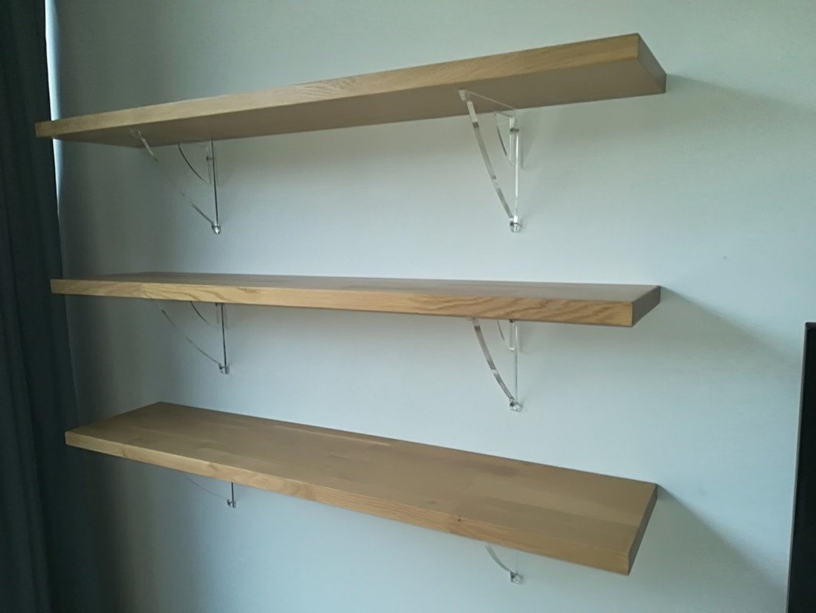 Pair of Shelf Brackets Wall Mounted Transparent Plexiglass 12mm