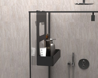 Shelf shower without drilling for hanging - Matte black plexiglass shower soap dish with 2 towel holders