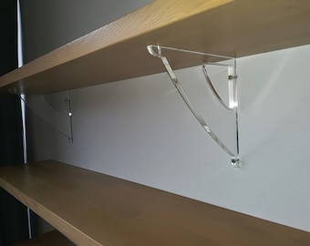 Pair of Shelf brackets Wall Mounted transparent plexiglass - 12mm Plexiglas thickness - Dimensions in mm 209x209x12