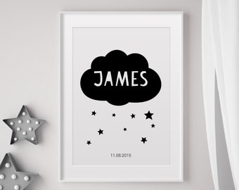 Scandinavian wall art for kids, custom wall art poster, kids monochrome nursery room, custom name print, baby boy decor, baby girl decor