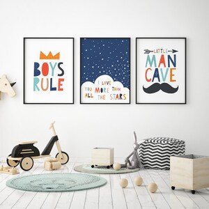 Boys bedroom decor, set of 3 printables, kids wall art, boys wall art, boys nursery decor, little man cave, playroom wall art, boys rule