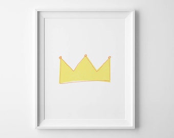 Minimalist poster, nursery decor, printable wall art, yellow crown print, Scandinavian art, gift for kids, affiche scandinave, mini learners