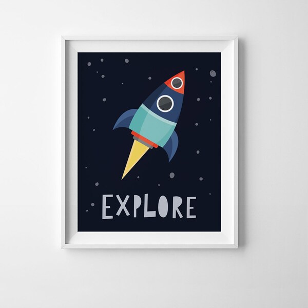 Boys nursery print, poster for boys room prints, Explore kids wall art, kids room decor, boys wall art, rocket poster, kids room wall art