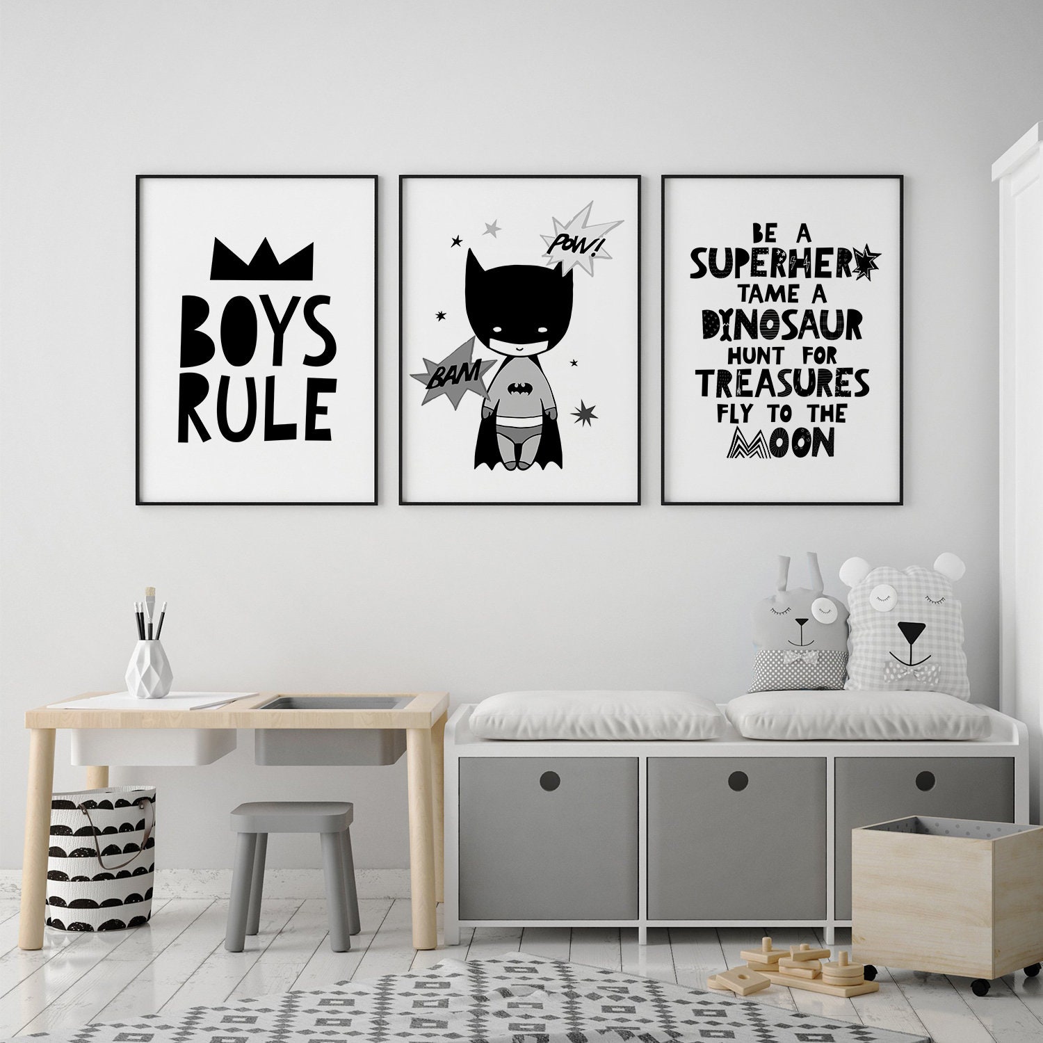 Home & Living Black and white nursery print monochrome kids room