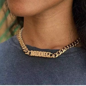 Extra Thick Chain, Custom Name Necklace, Chunky Cuban Curb Chain, 18k Gold Plated or Silver, Gothic Font, Gold Chain, Initial necklace