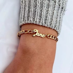 18k Gold Non-tarnish Chain Bracelet, Curb Chain Bracelet, Custom bracelet, name bracelet, figaro bracelet, personalised bracelet,