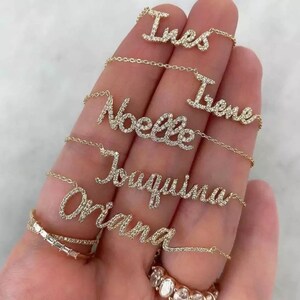 18k Gold Custom Pave Diamond CZ Name Necklace, Rose Gold or Silver, Rhinestone Crystal Name Necklace, Personalised Necklace, Gift for her