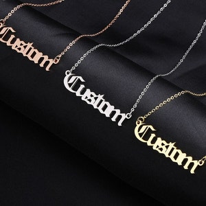 Custom Name Necklace, Letter, Name Old English, Gold-plated Stainless Steel, Silver, Rose Gold or Gold, Personalised Initial Name Necklace