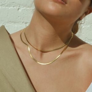 Gold-Plated Snake Chain, Delicate Snake Chain Choker Necklace for layering, flat necklace, gold chain, layering, dainty snake chain thin,