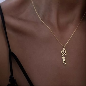 Personalisierte Namenskette, Vertikale Halskette, 18k vergoldeter Edelstahl, Silber, Roségold oder Gold, Geschenk für sie, personalisierte Halskette,