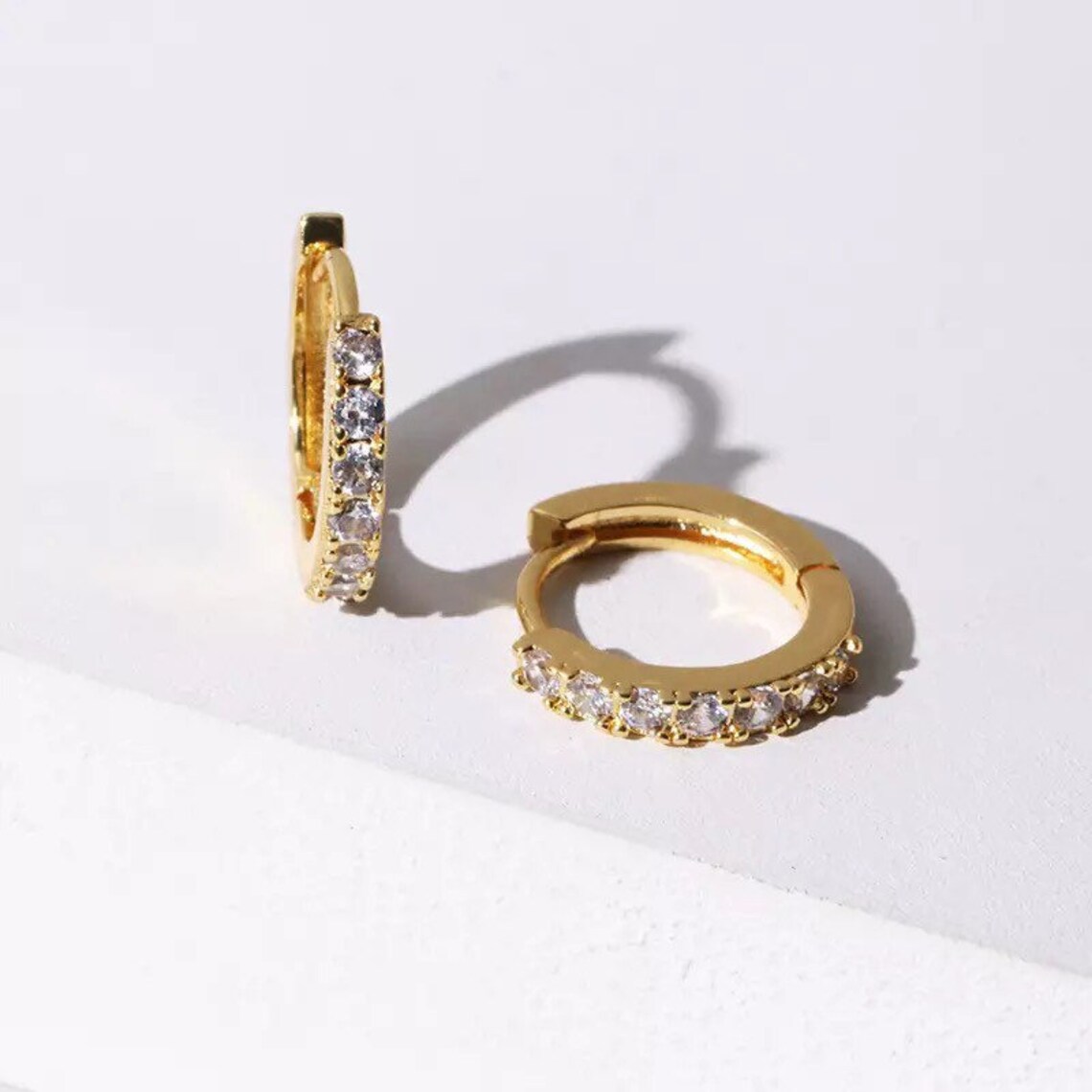 Gold Plated Huggie Hoops with Cubic Zirconia 10mm Mini Hoop Etsy