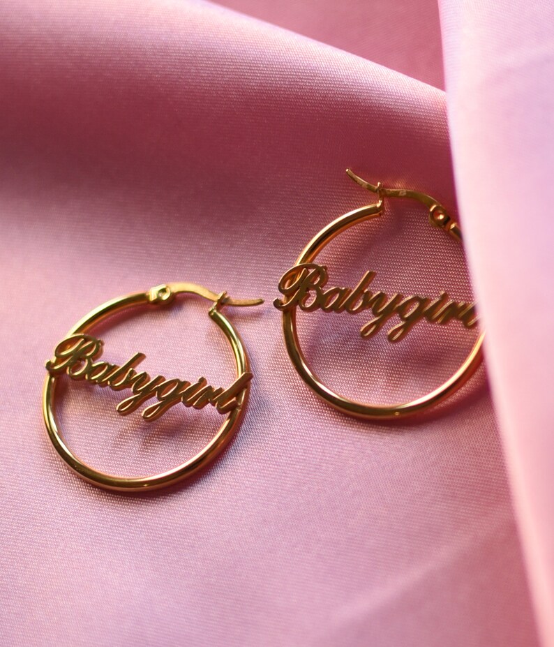 NONTARNISH Hypoallergenic Custom Name Hoop Earrings Gold or Etsy