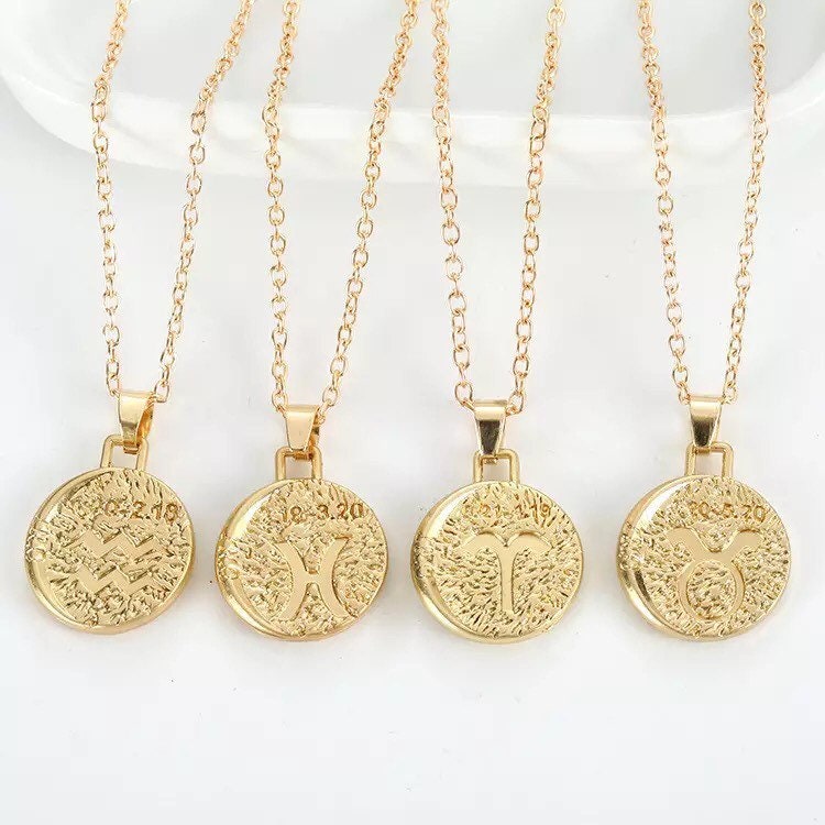 Gold Zodiac Horoscope Necklace Coin Charm Double Sided - Etsy UK